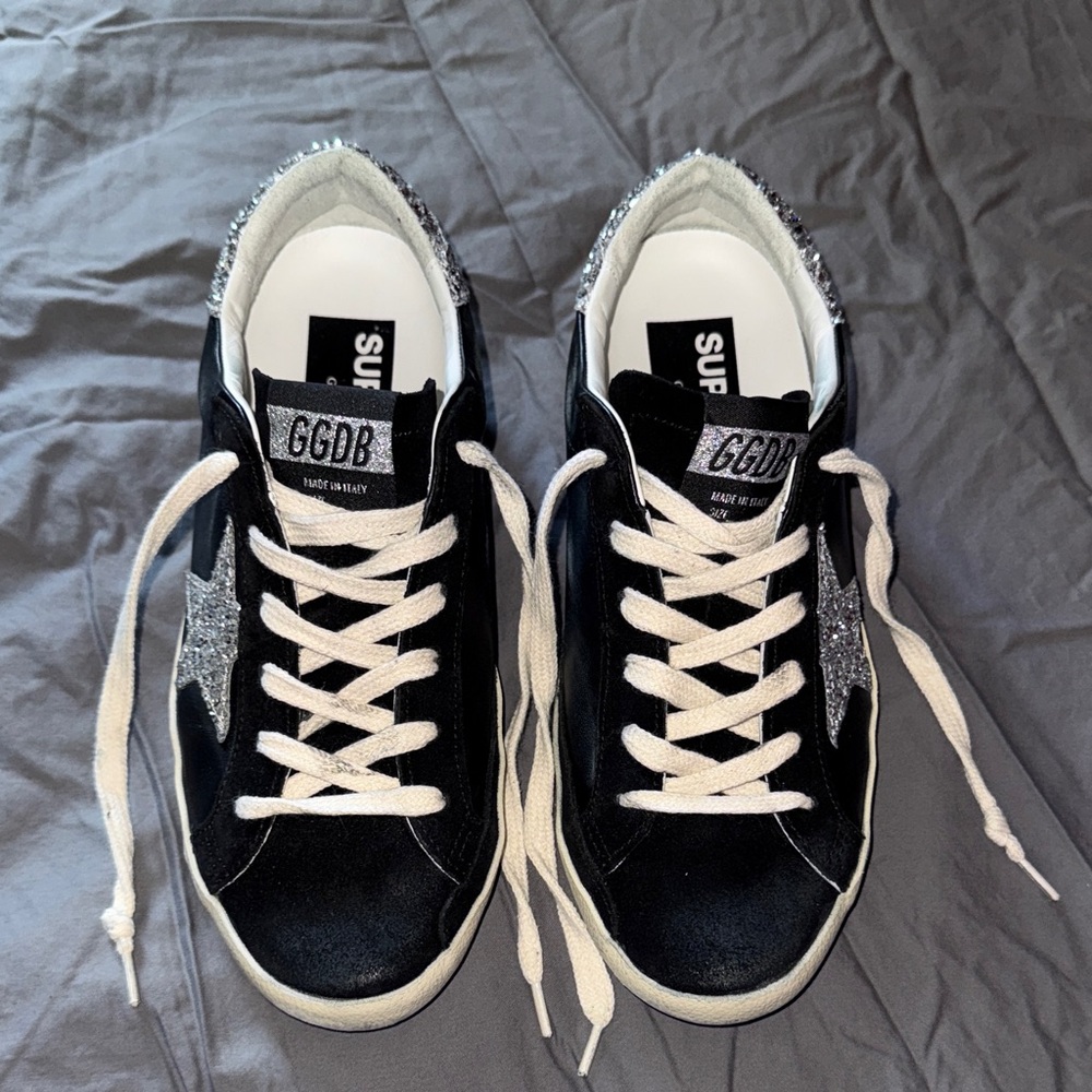 GGDB Black and White Sneakers with Silver Accents size 37
